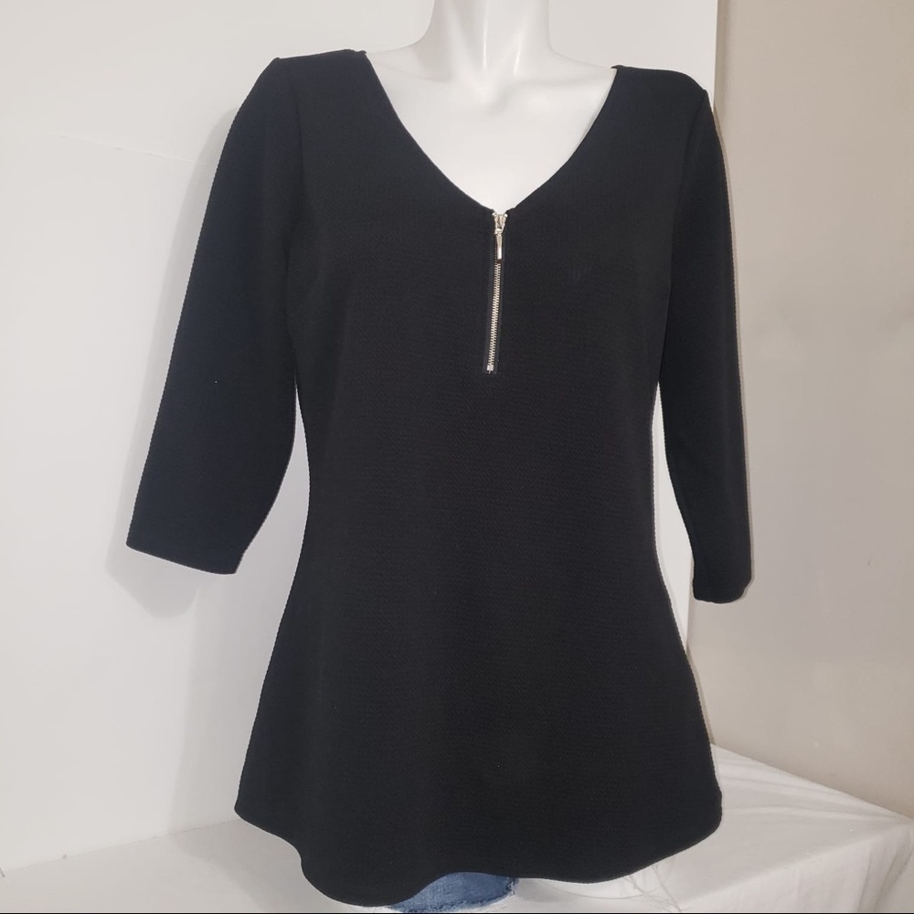 Magazine Black Quarter Zip Quilted Long Sleeve Top